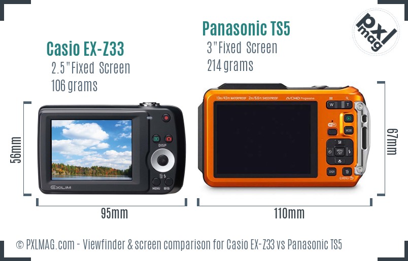 Casio EX-Z33 vs Panasonic TS5 Screen and Viewfinder comparison