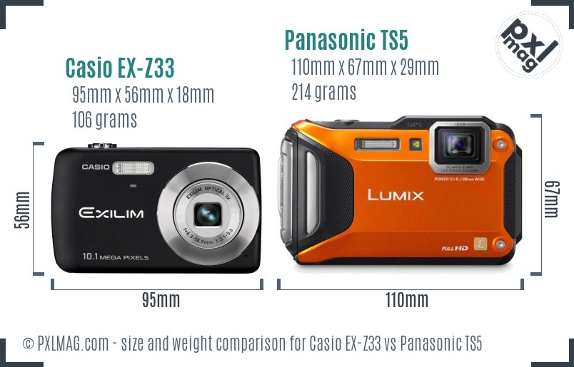 Casio EX-Z33 vs Panasonic TS5 size comparison Casio EX-Z33 vs Panasonic TS5 size comparison