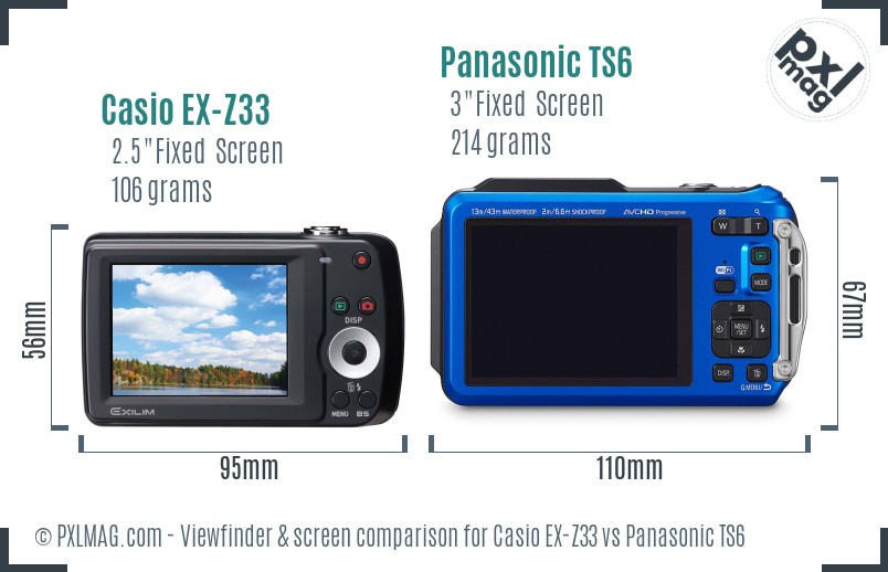Casio EX-Z33 vs Panasonic TS6 Screen and Viewfinder comparison
