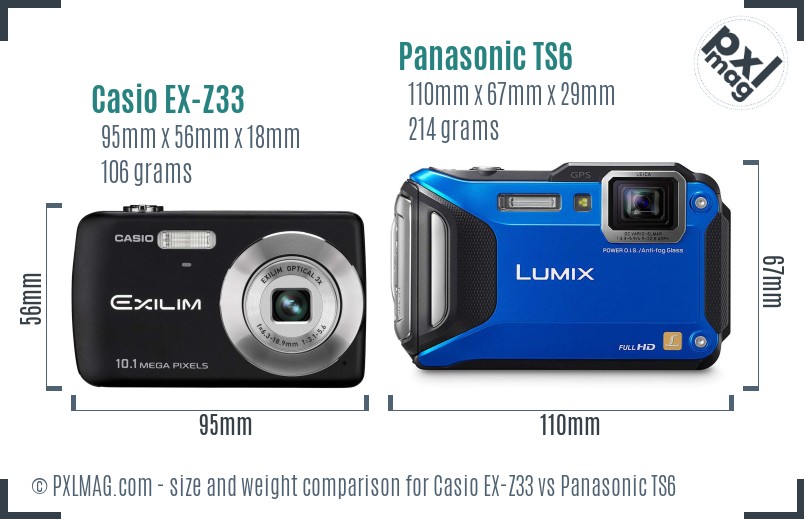 Casio EX-Z33 vs Panasonic TS6 size comparison Casio EX-Z33 vs Panasonic TS6 size comparison