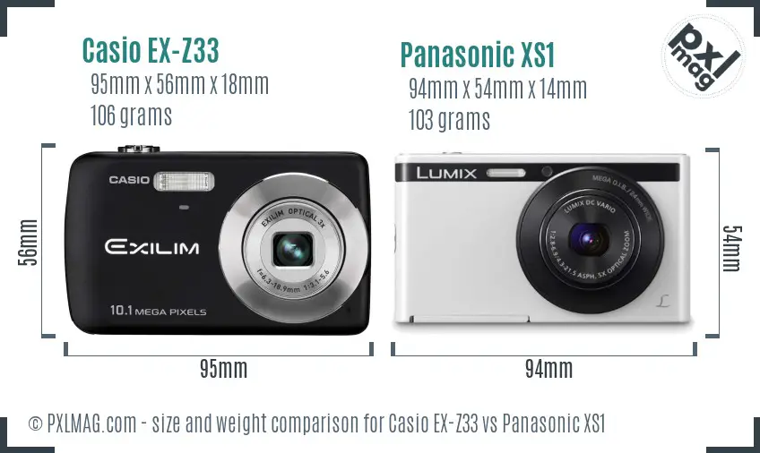 Casio EX-Z33 vs Panasonic XS1 size comparison