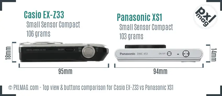 Casio EX-Z33 vs Panasonic XS1 top view buttons comparison
