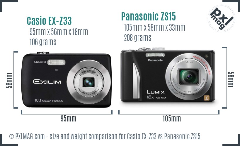 Casio EX-Z33 vs Panasonic ZS15 size comparison