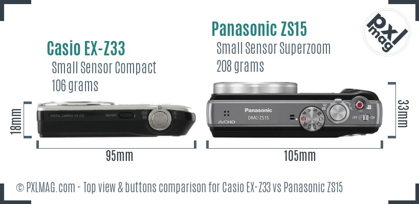 Casio EX-Z33 vs Panasonic ZS15 top view buttons comparison