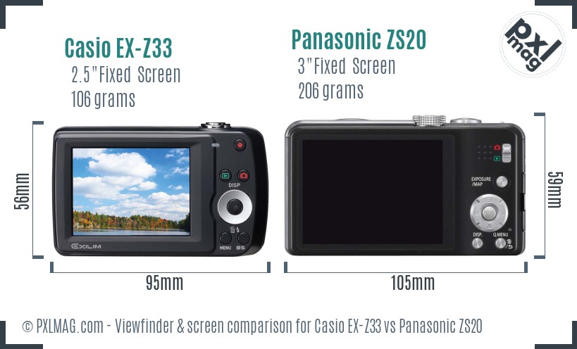 Casio EX-Z33 vs Panasonic ZS20 Screen and Viewfinder comparison