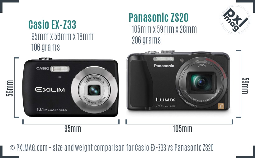 Casio EX-Z33 vs Panasonic ZS20 size comparison