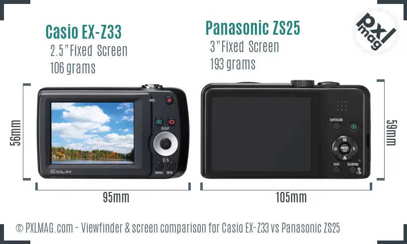 Casio EX-Z33 vs Panasonic ZS25 Screen and Viewfinder comparison