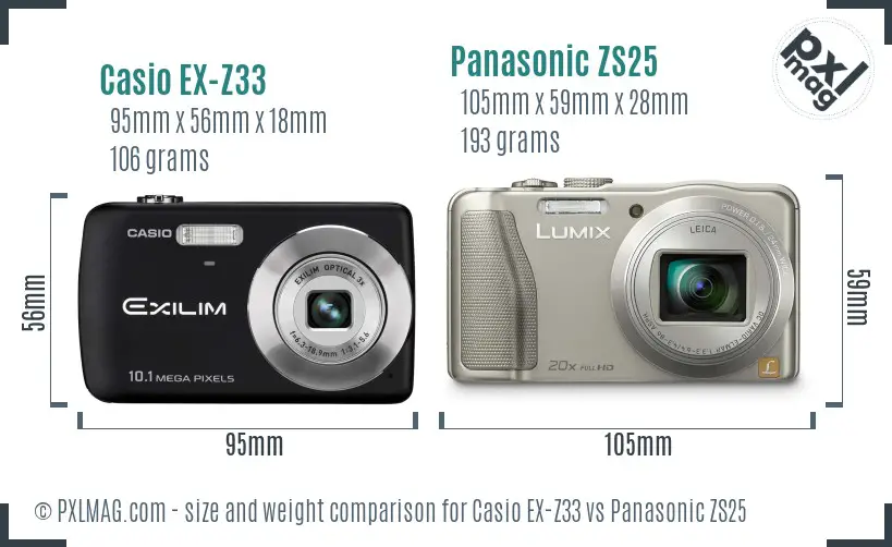Casio EX-Z33 vs Panasonic ZS25 size comparison
