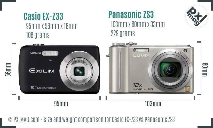 Casio EX-Z33 vs Panasonic ZS3 size comparison