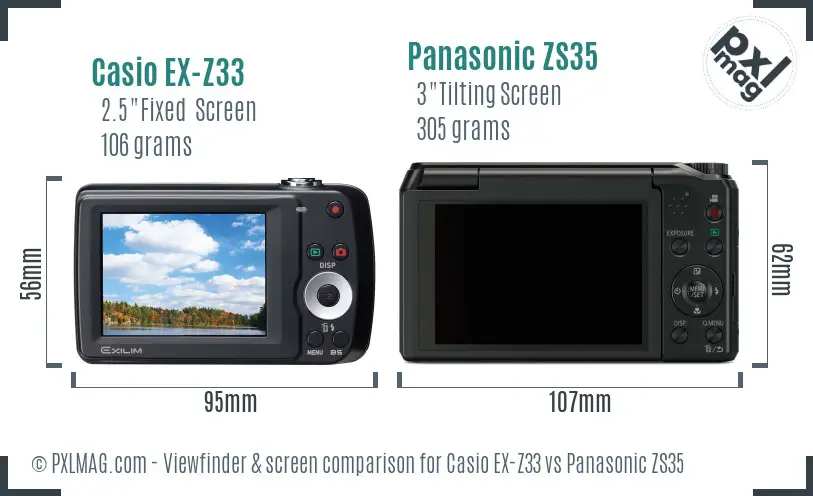 Casio EX-Z33 vs Panasonic ZS35 Screen and Viewfinder comparison