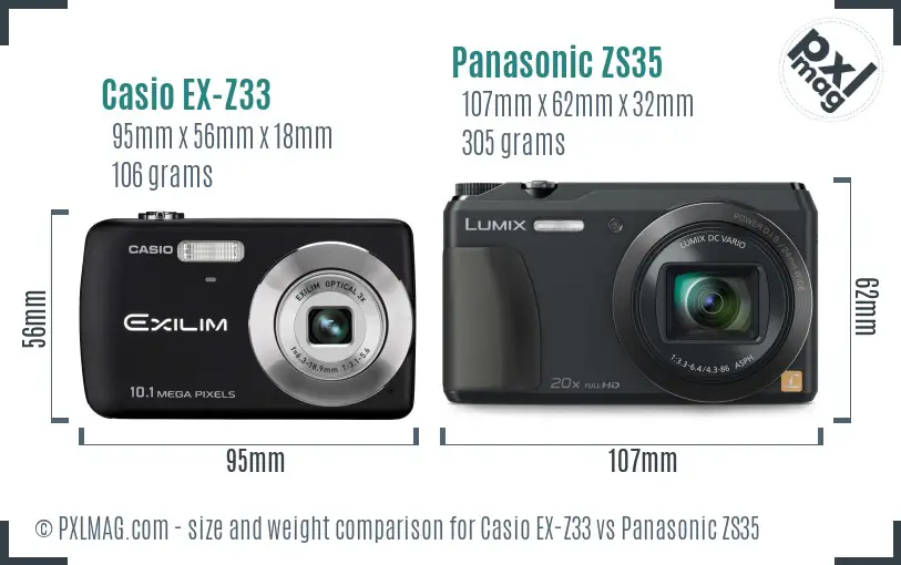 Casio EX-Z33 vs Panasonic ZS35 size comparison