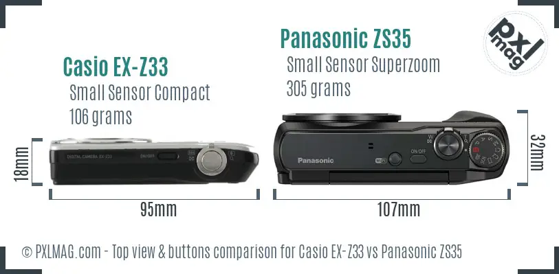 Casio EX-Z33 vs Panasonic ZS35 top view buttons comparison