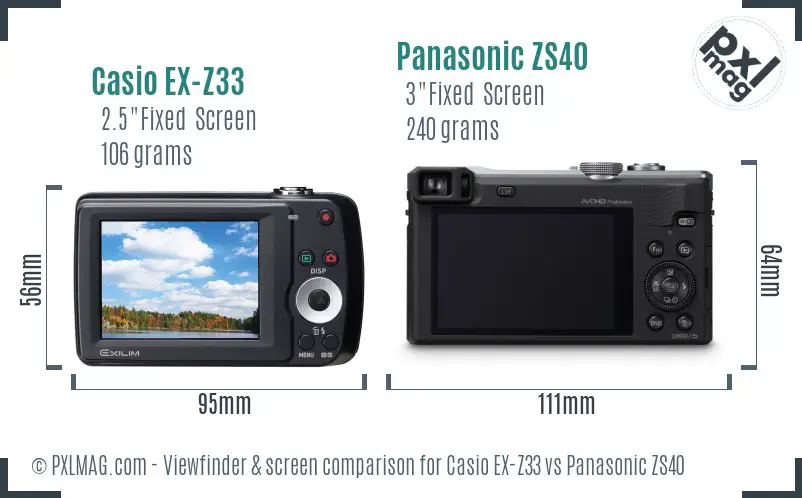 Casio EX-Z33 vs Panasonic ZS40 Screen and Viewfinder comparison
