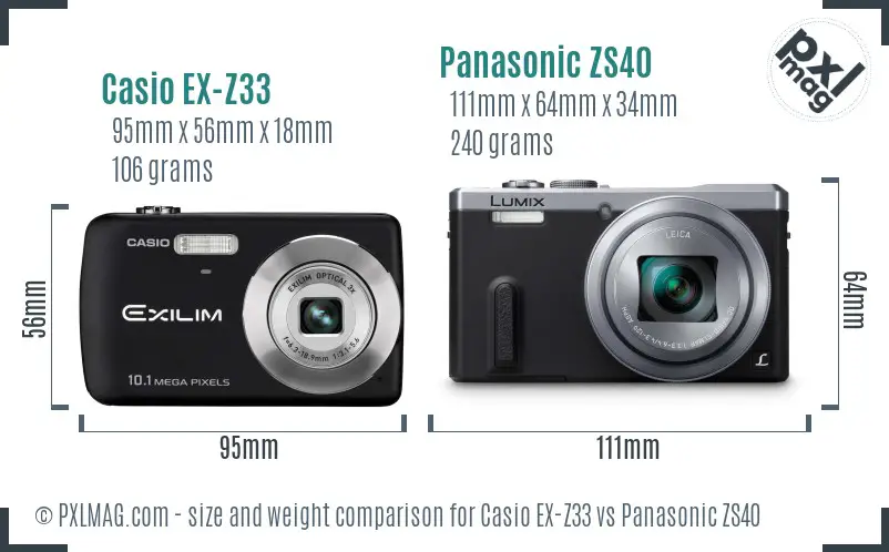 Casio EX-Z33 vs Panasonic ZS40 size comparison