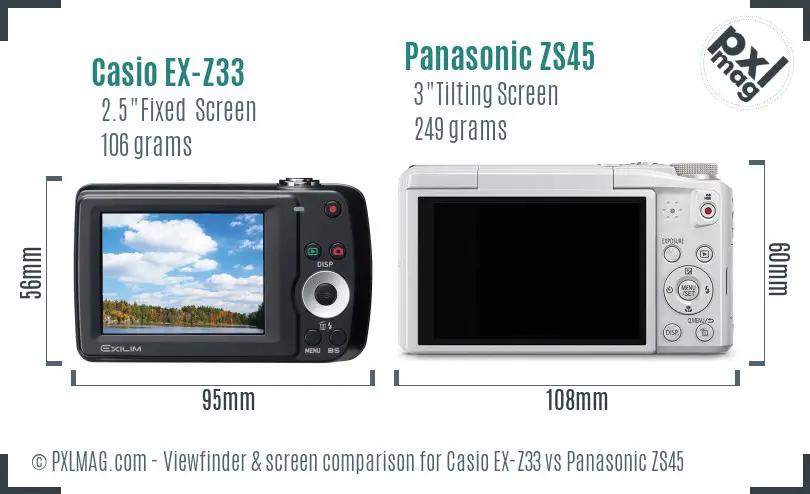 Casio EX-Z33 vs Panasonic ZS45 Screen and Viewfinder comparison Casio EX-Z33 vs Panasonic ZS45 Screen and Viewfinder comparison