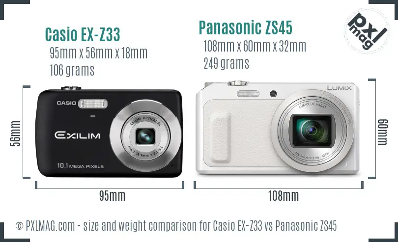 Casio EX-Z33 vs Panasonic ZS45 size comparison Casio EX-Z33 vs Panasonic ZS45 size comparison