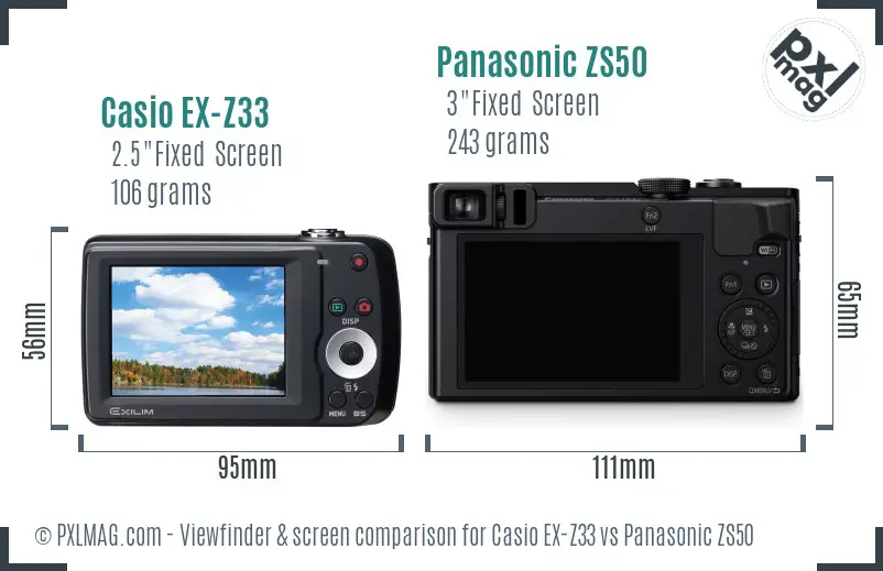 Casio EX-Z33 vs Panasonic ZS50 Screen and Viewfinder comparison