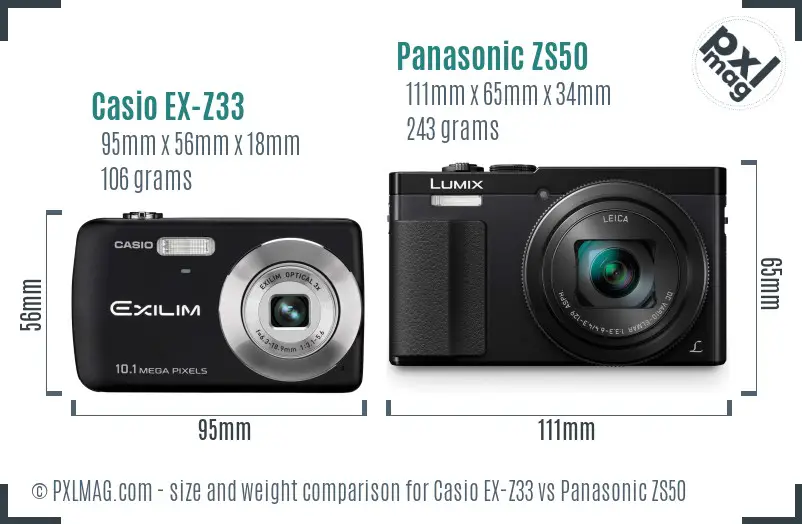 Casio EX-Z33 vs Panasonic ZS50 size comparison