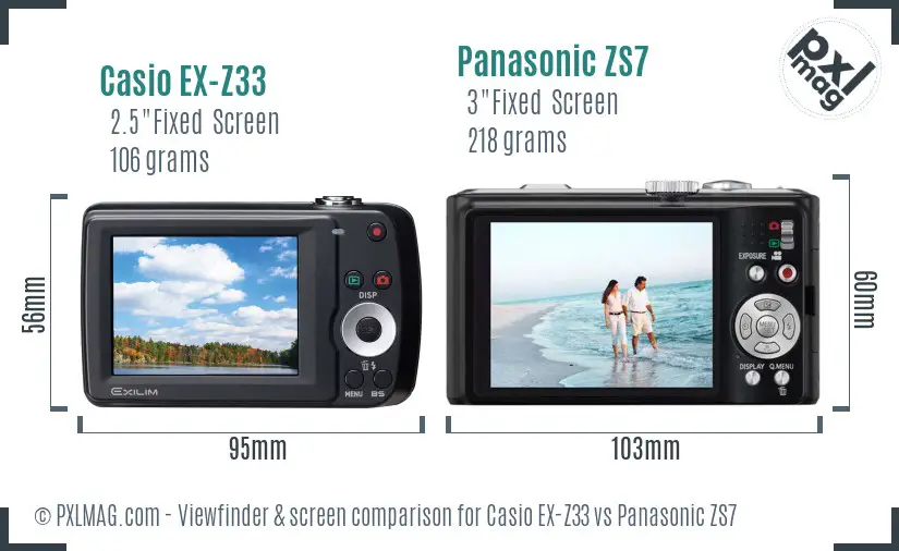 Casio EX-Z33 vs Panasonic ZS7 Screen and Viewfinder comparison