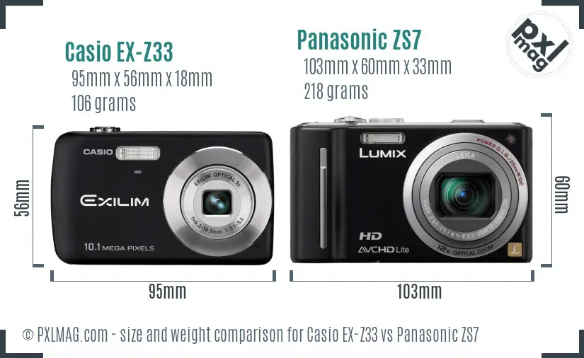 Casio EX-Z33 vs Panasonic ZS7 size comparison