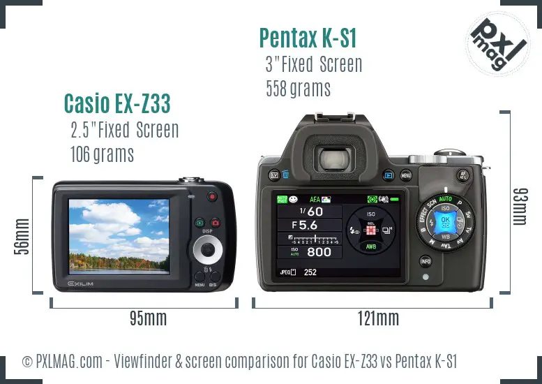 Casio EX-Z33 vs Pentax K-S1 Screen and Viewfinder comparison