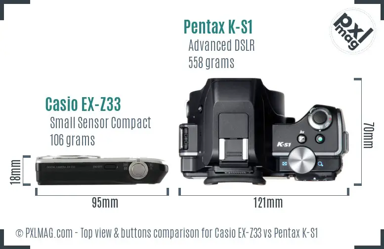 Casio EX-Z33 vs Pentax K-S1 top view buttons comparison