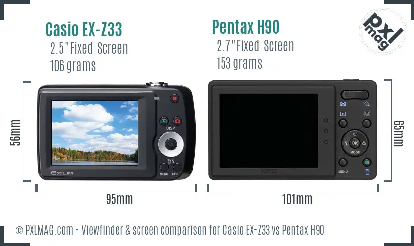 Casio EX-Z33 vs Pentax H90 Screen and Viewfinder comparison