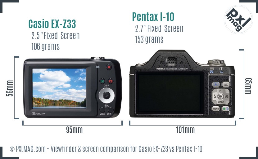 Casio EX-Z33 vs Pentax I-10 Screen and Viewfinder comparison