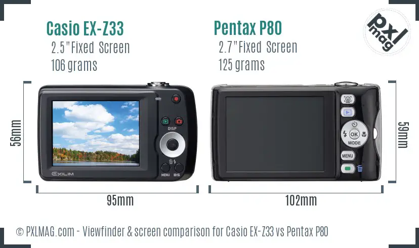 Casio EX-Z33 vs Pentax P80 Screen and Viewfinder comparison