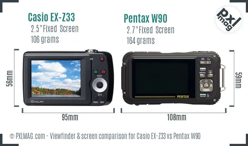 Casio EX-Z33 vs Pentax W90 Screen and Viewfinder comparison Casio EX-Z33 vs Pentax W90 Screen and Viewfinder comparison