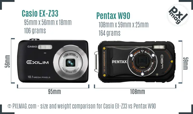 Casio EX-Z33 vs Pentax W90 size comparison Casio EX-Z33 vs Pentax W90 size comparison