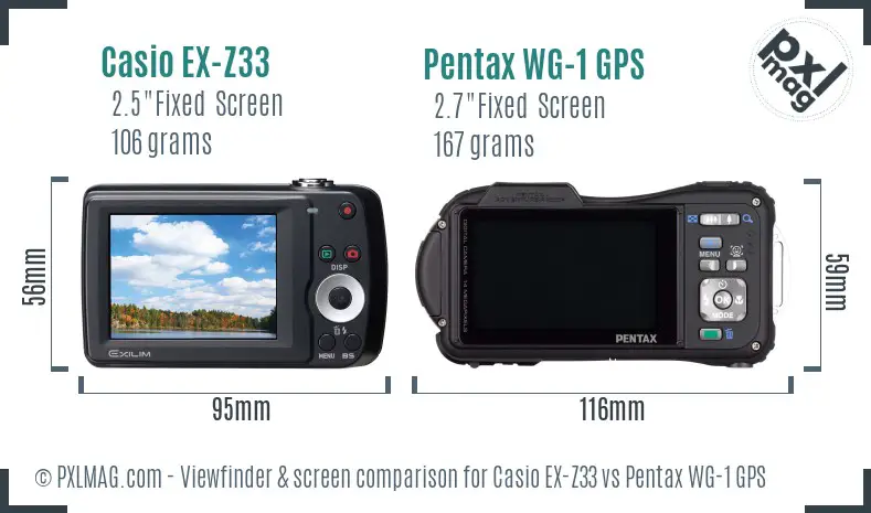 Casio EX-Z33 vs Pentax WG-1 GPS Screen and Viewfinder comparison