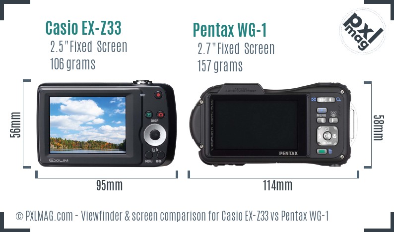 Casio EX-Z33 vs Pentax WG-1 Screen and Viewfinder comparison