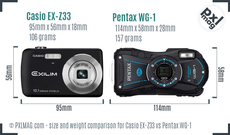 Casio EX-Z33 vs Pentax WG-1 size comparison