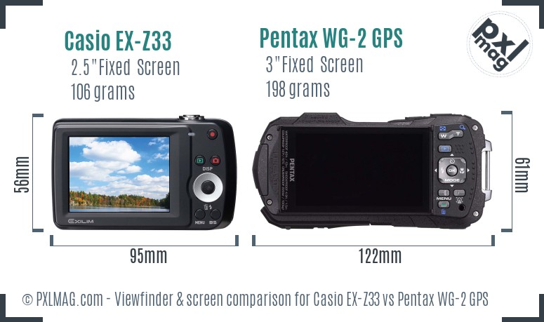 Casio EX-Z33 vs Pentax WG-2 GPS Screen and Viewfinder comparison