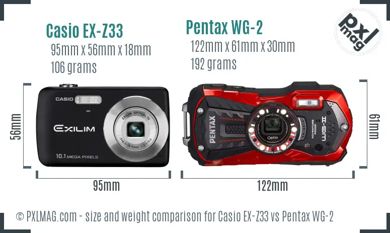 Casio EX-Z33 vs Pentax WG-2 size comparison
