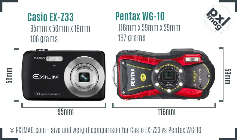 Casio EX-Z33 vs Pentax WG-10 size comparison