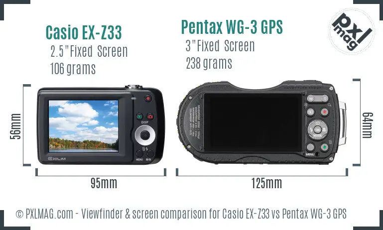 Casio EX-Z33 vs Pentax WG-3 GPS Screen and Viewfinder comparison