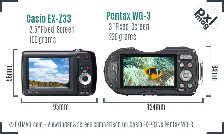 Casio EX-Z33 vs Pentax WG-3 Screen and Viewfinder comparison