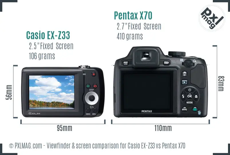 Casio EX-Z33 vs Pentax X70 Screen and Viewfinder comparison
