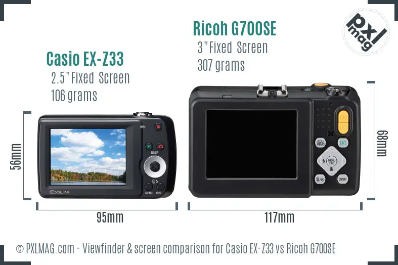 Casio EX-Z33 vs Ricoh G700SE Screen and Viewfinder comparison