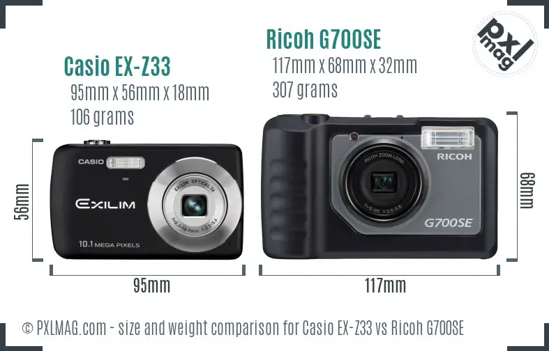 Casio EX-Z33 vs Ricoh G700SE size comparison