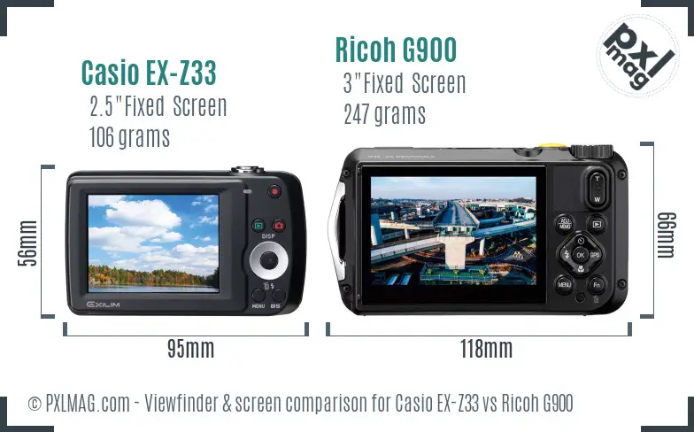 Casio EX-Z33 vs Ricoh G900 Screen and Viewfinder comparison