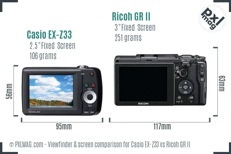 Casio EX-Z33 vs Ricoh GR II Screen and Viewfinder comparison Casio EX-Z33 vs Ricoh GR II Screen and Viewfinder comparison