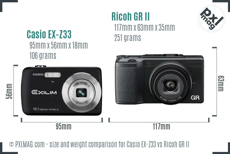 Casio EX-Z33 vs Ricoh GR II size comparison Casio EX-Z33 vs Ricoh GR II size comparison