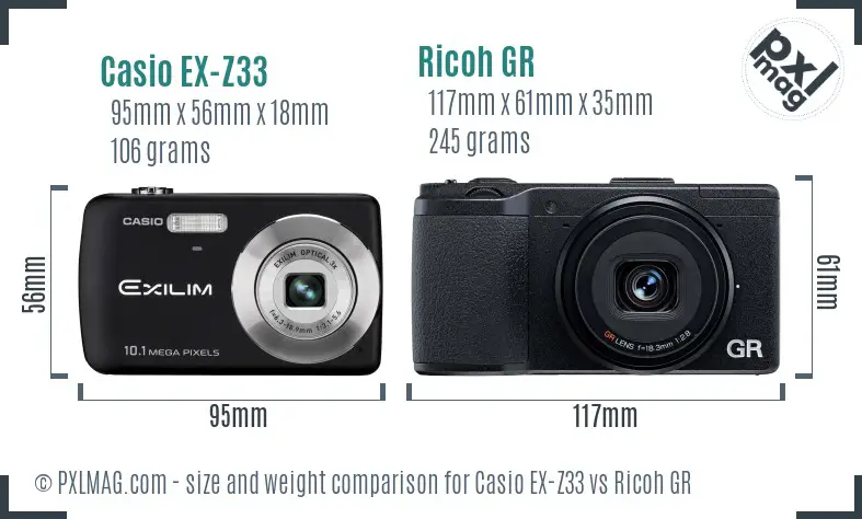 Casio EX-Z33 vs Ricoh GR size comparison