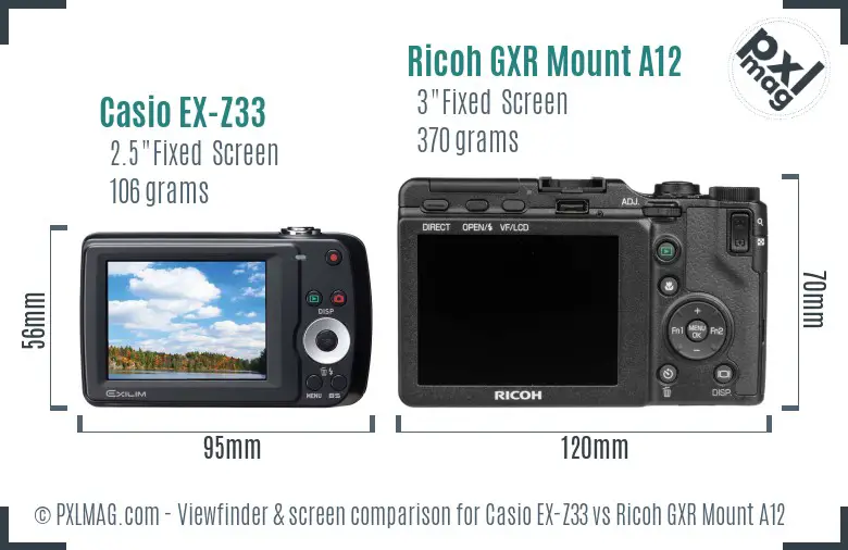Casio EX-Z33 vs Ricoh GXR Mount A12 Screen and Viewfinder comparison