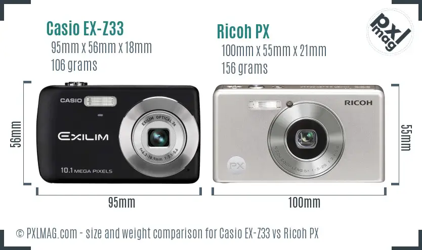 Casio EX-Z33 vs Ricoh PX size comparison