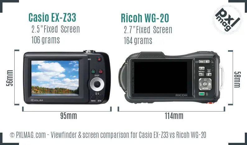 Casio EX-Z33 vs Ricoh WG-20 Screen and Viewfinder comparison