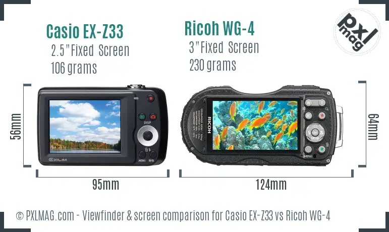 Casio EX-Z33 vs Ricoh WG-4 Screen and Viewfinder comparison